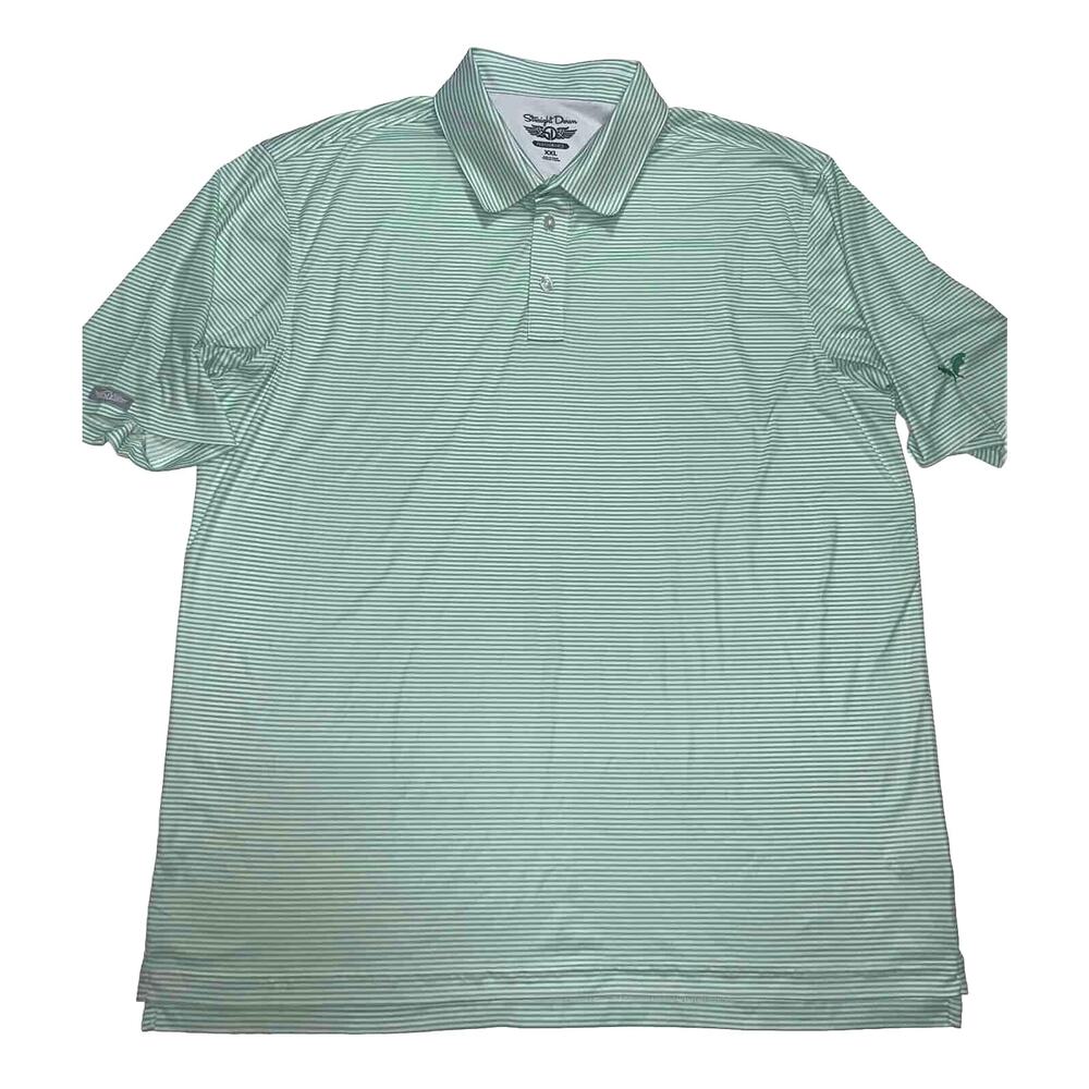 Straight Down Polo Shirt Men Size XXL Green Striped Performance Golf Embroidered